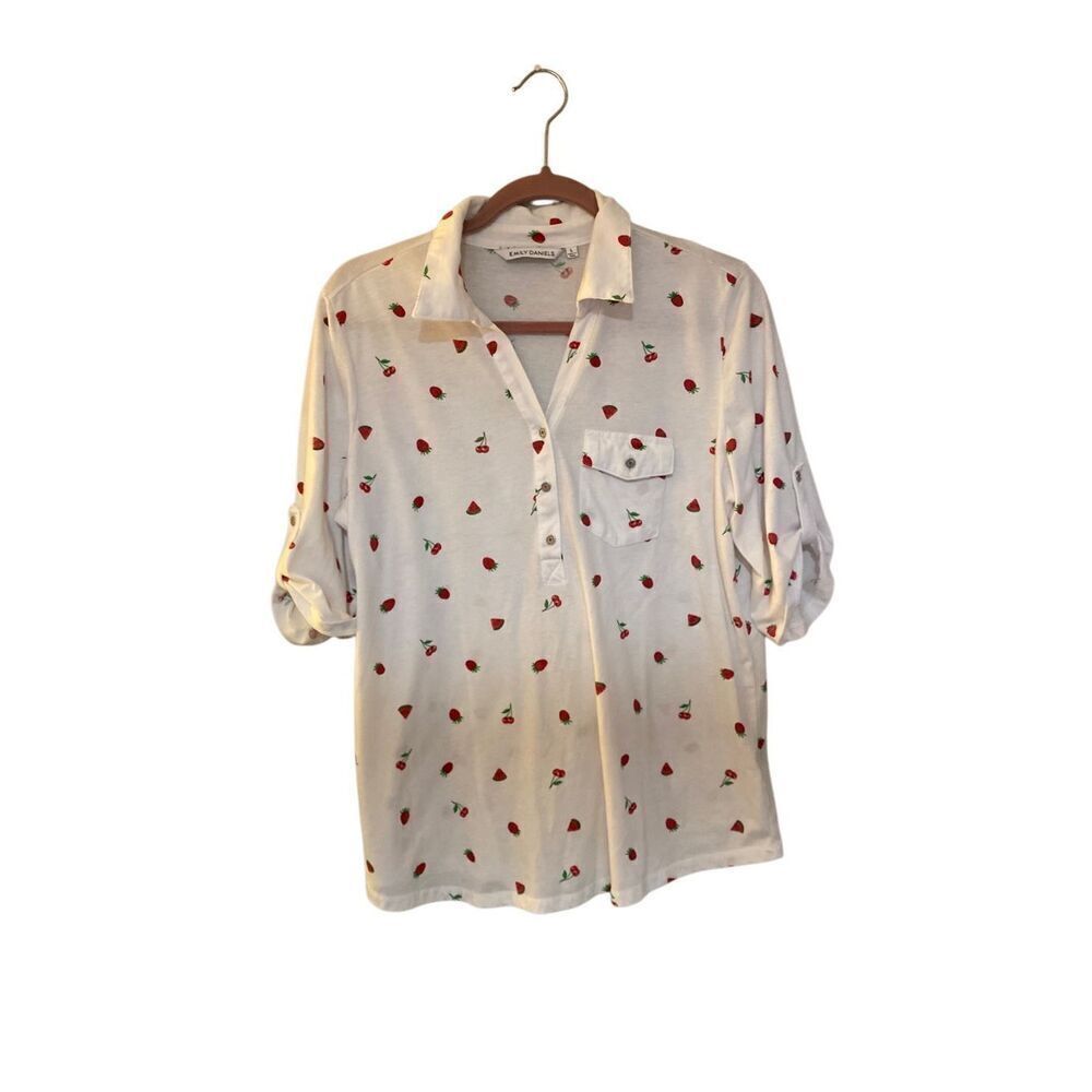 Emily Daniels women’s fruit print 3/4 sleeve watermelon strawberry shirt/L